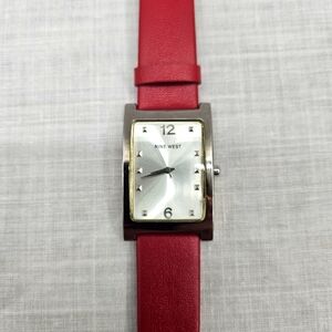 Nine‎ West Silvertone Red Strap Watch Needs Battery
